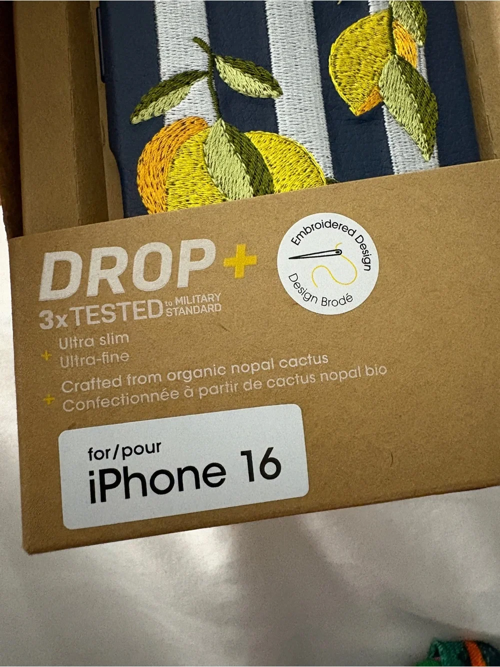 Otterbox Cactus Leather Desserto Striped Lemon iPhone 16 Case Navy Yellow NEW
